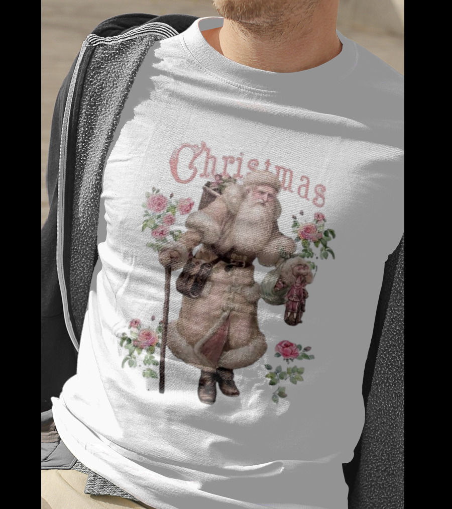 Christmas Santa Claus Victorian Roses T-Shirt