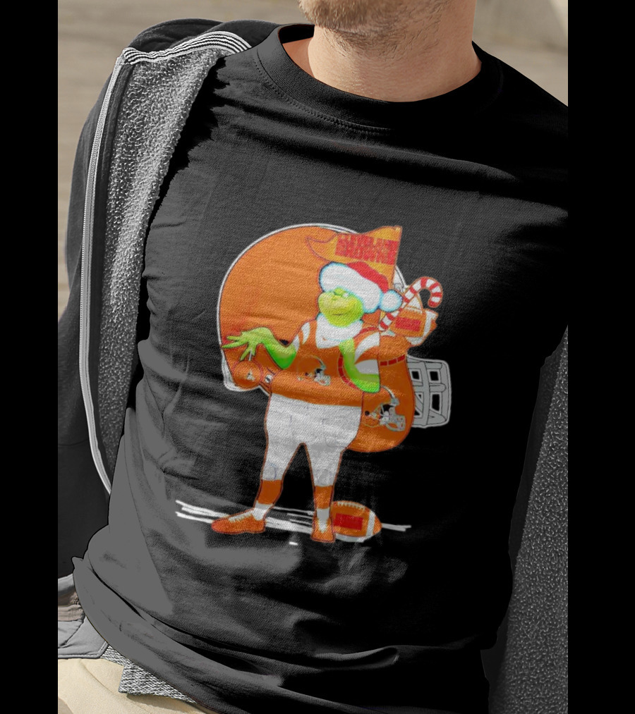 Cleveland Browns Christmas Santa Grinch Football T-Shirt