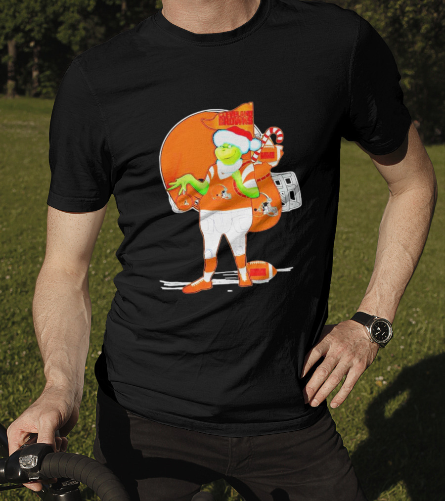 Cleveland Browns Christmas Santa Grinch Football T-Shirt