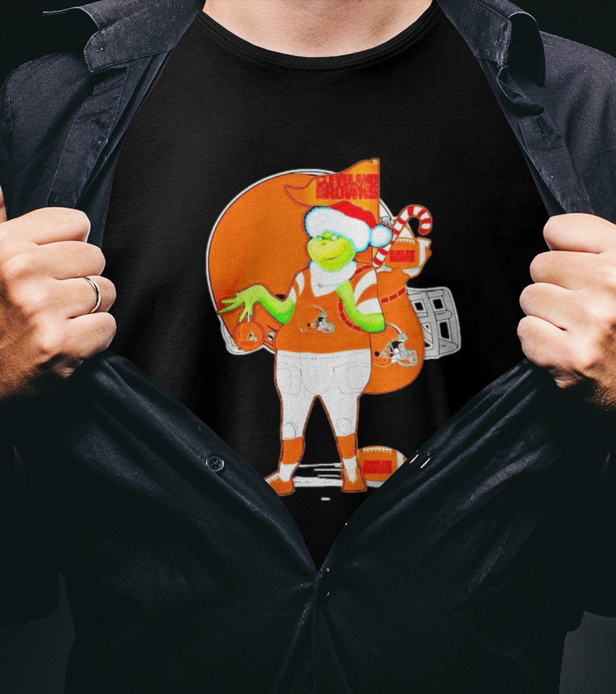 Cleveland Browns Christmas Santa Grinch Football T-Shirt