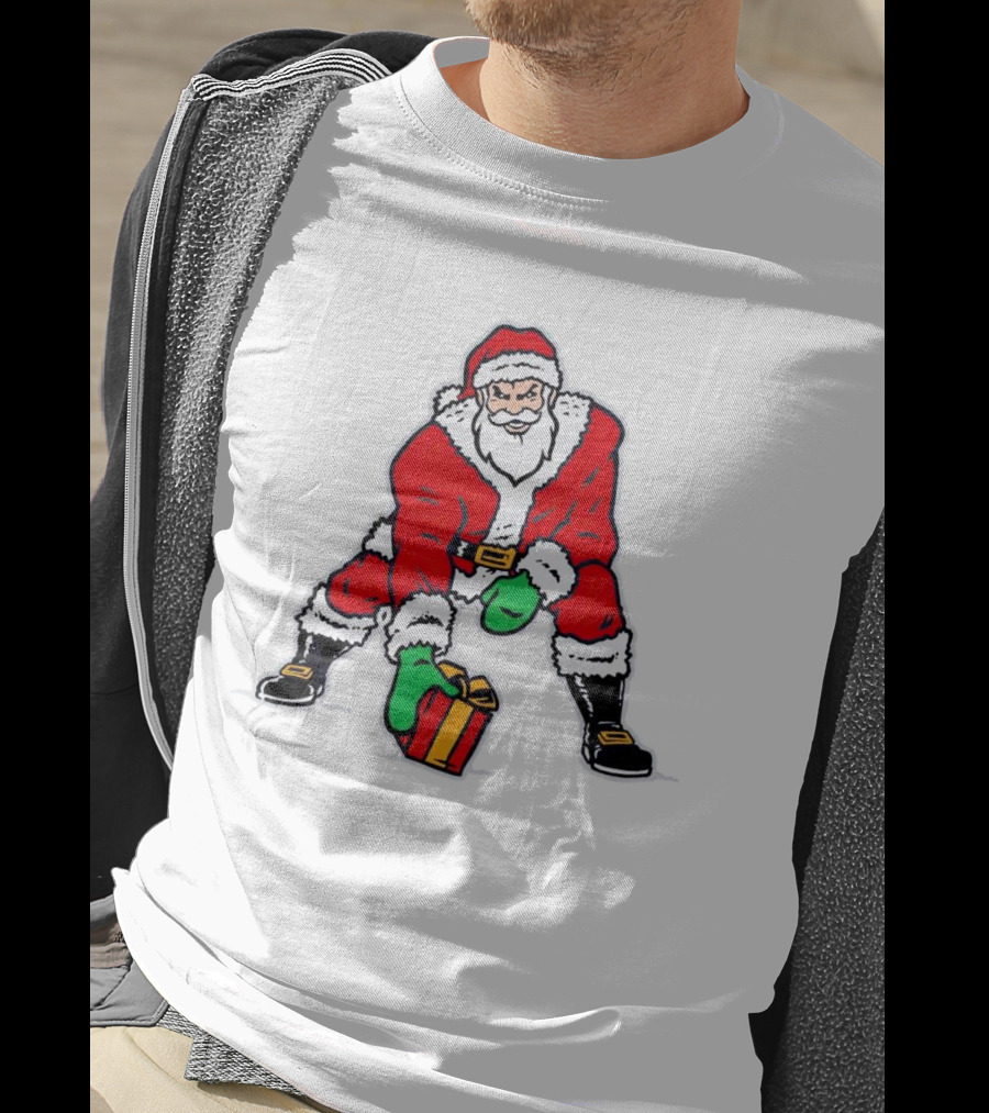 Santa Three Point Stance With Gift Christmas T-Shirt