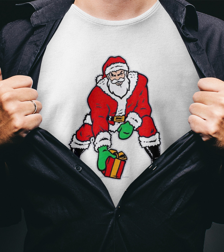 Santa Three Point Stance With Gift Christmas T-Shirt