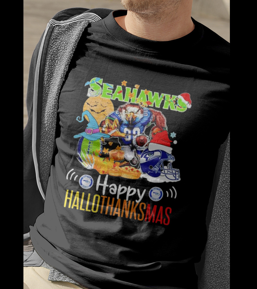 Seattle Seahawks Happy HalloThanksMas Holiday T-Shirt