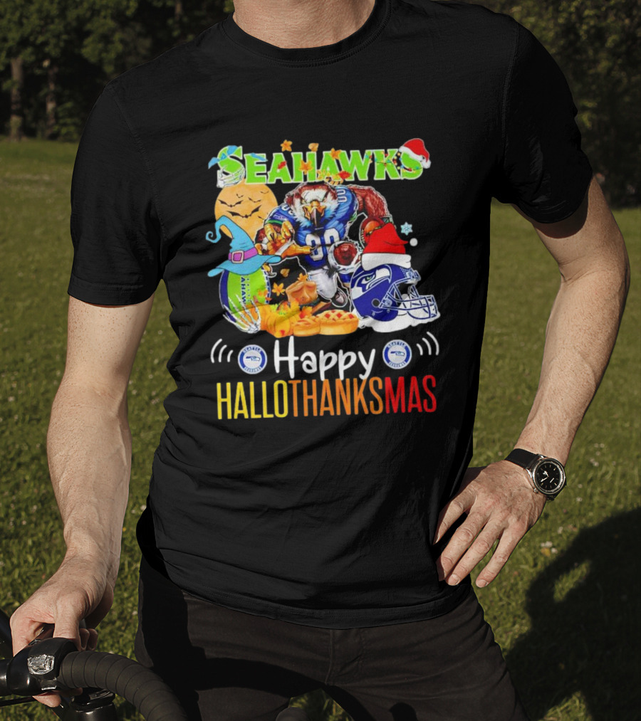 Seattle Seahawks Happy HalloThanksMas Holiday T-Shirt