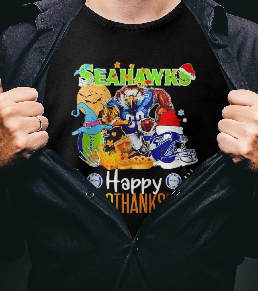 Seattle Seahawks Happy HalloThanksMas Holiday T-Shirt