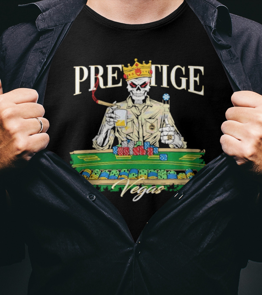 Prestige Vegas Skeleton With Crown And Poker Table T-Shirt