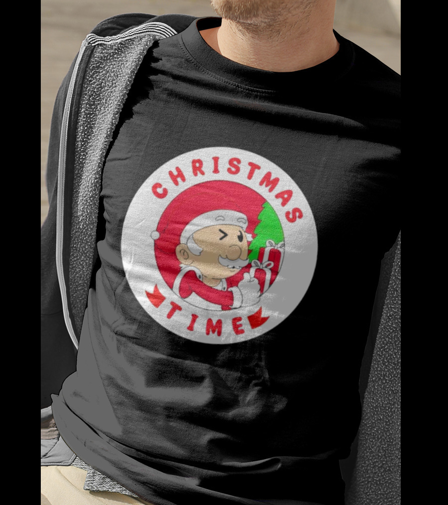 Christmas Time Santa Holding Gifts Circle T-Shirt