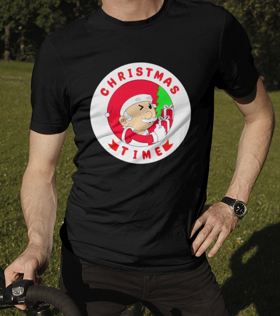 Christmas Time Santa Holding Gifts Circle T-Shirt