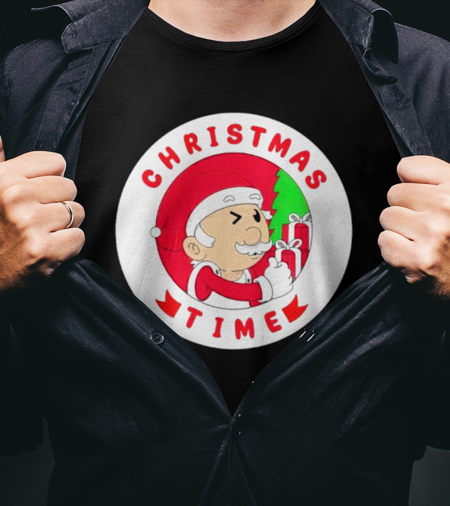 Christmas Time Santa Holding Gifts Circle T-Shirt