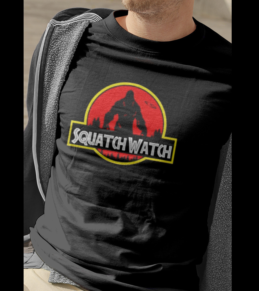Squatch Watch Jurassic Park Logo Bigfoot UFO Forest Patrol T-Shirt