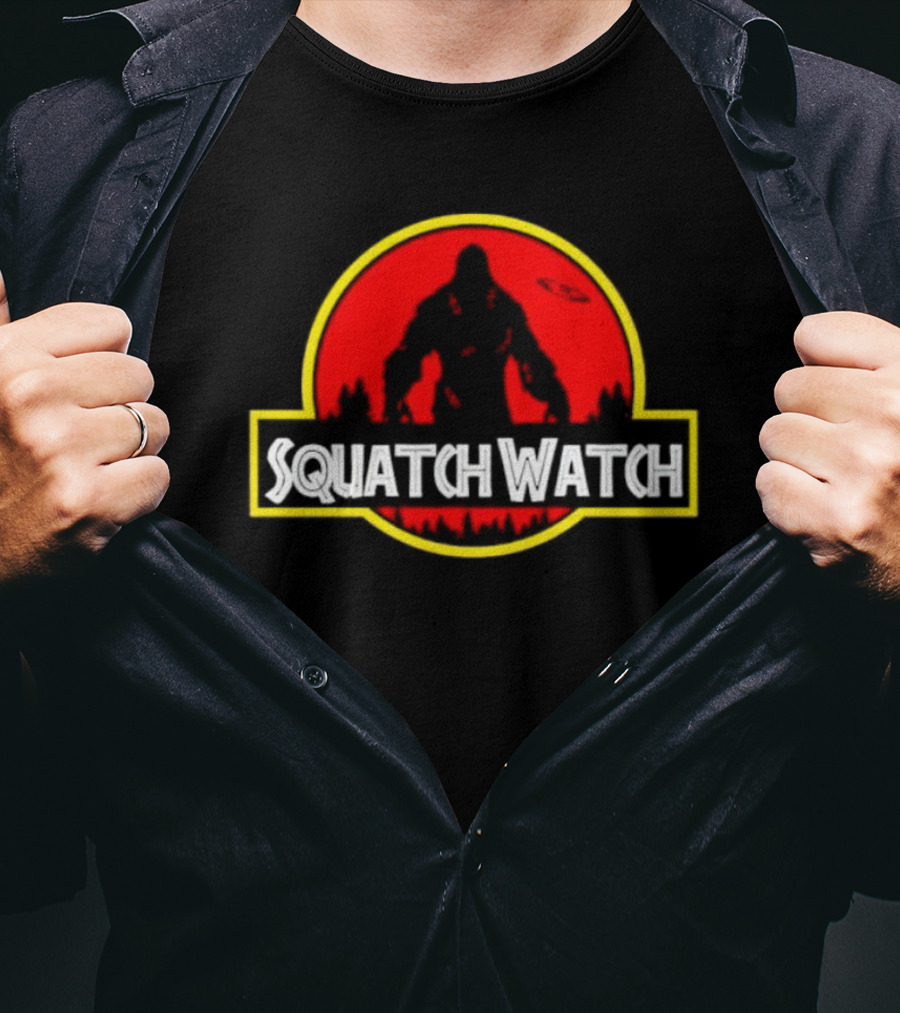 Squatch Watch Jurassic Park Logo Bigfoot UFO Forest Patrol T-Shirt