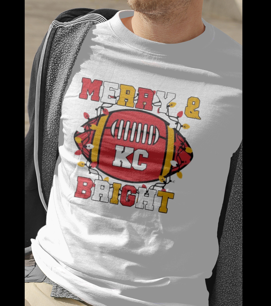 Kansas City Chiefs KC Merry And Bright Football Christmas T-Shirt