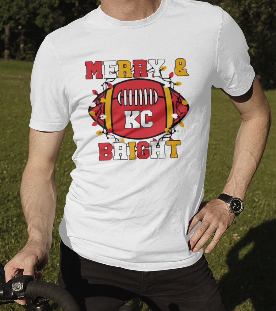 Kansas City Chiefs KC Merry And Bright Football Christmas T-Shirt
