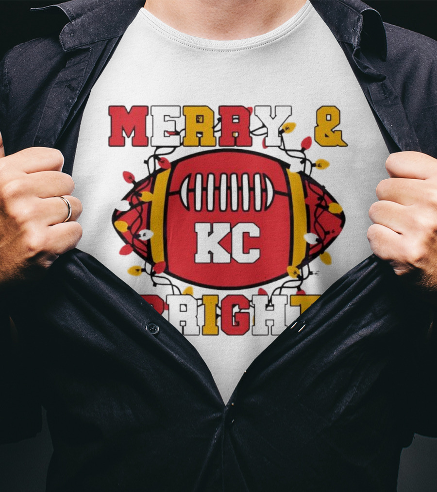 Kansas City Chiefs KC Merry And Bright Football Christmas T-Shirt
