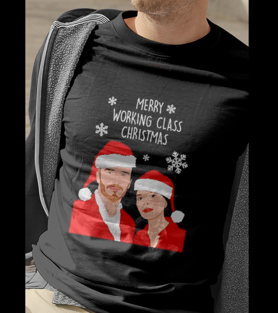 Merry Working Class Christmas Santa Couple Snowflakes T-Shirt