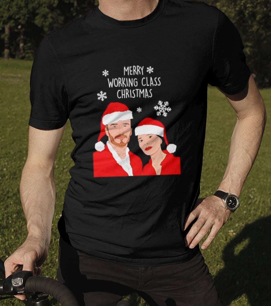 Merry Working Class Christmas Santa Couple Snowflakes T-Shirt
