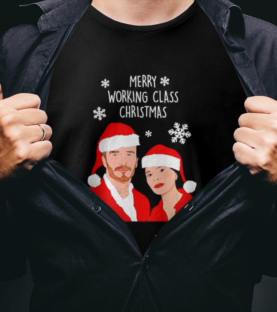 Merry Working Class Christmas Santa Couple Snowflakes T-Shirt
