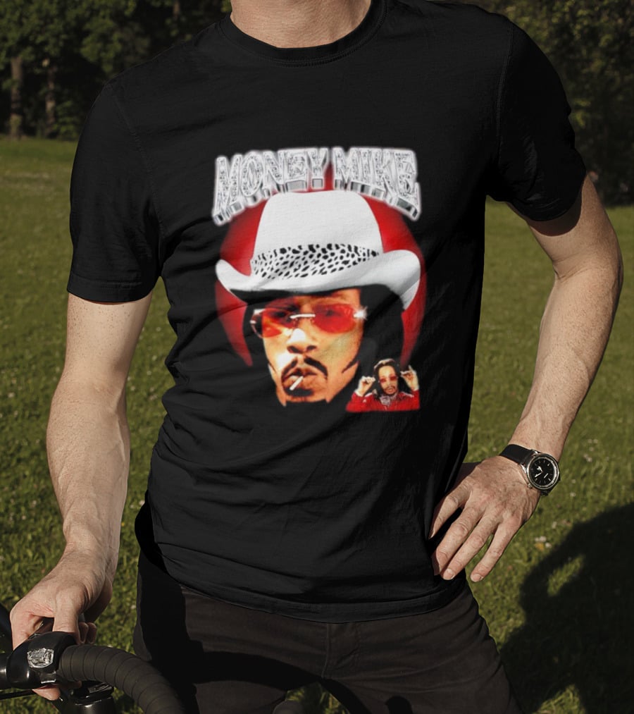 Money Mike Red Backdrop White Hat Sunglasses Iconic T-Shirt