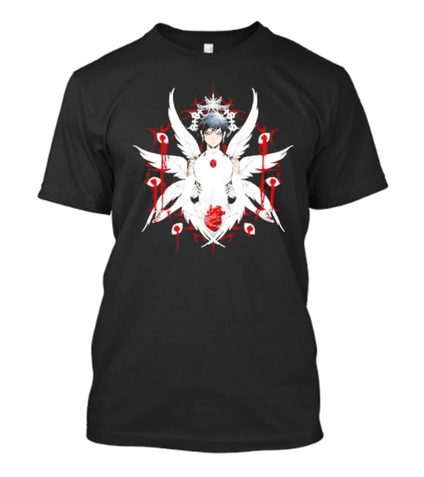 W6rst Maza Anime Angelic Figure With Wings And Red Accents T-Shirt