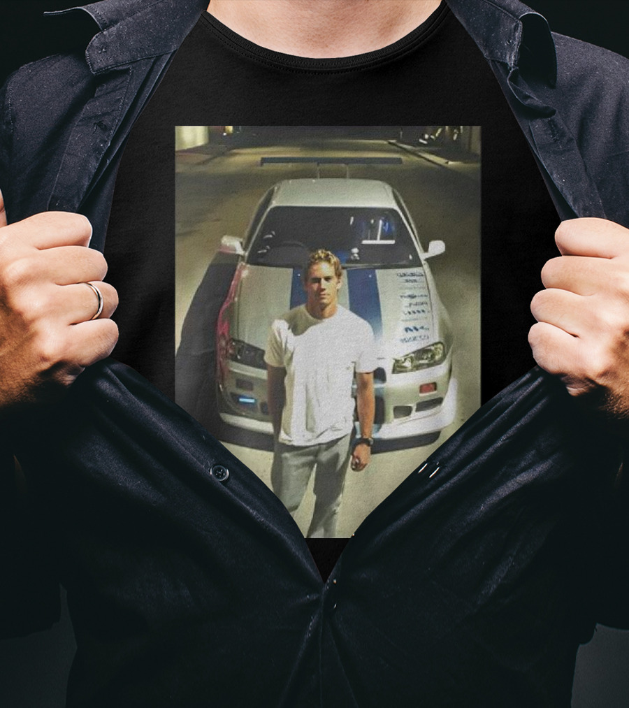 Paul Walker Giving Season With Iconic Car Street Scene T-Shirt