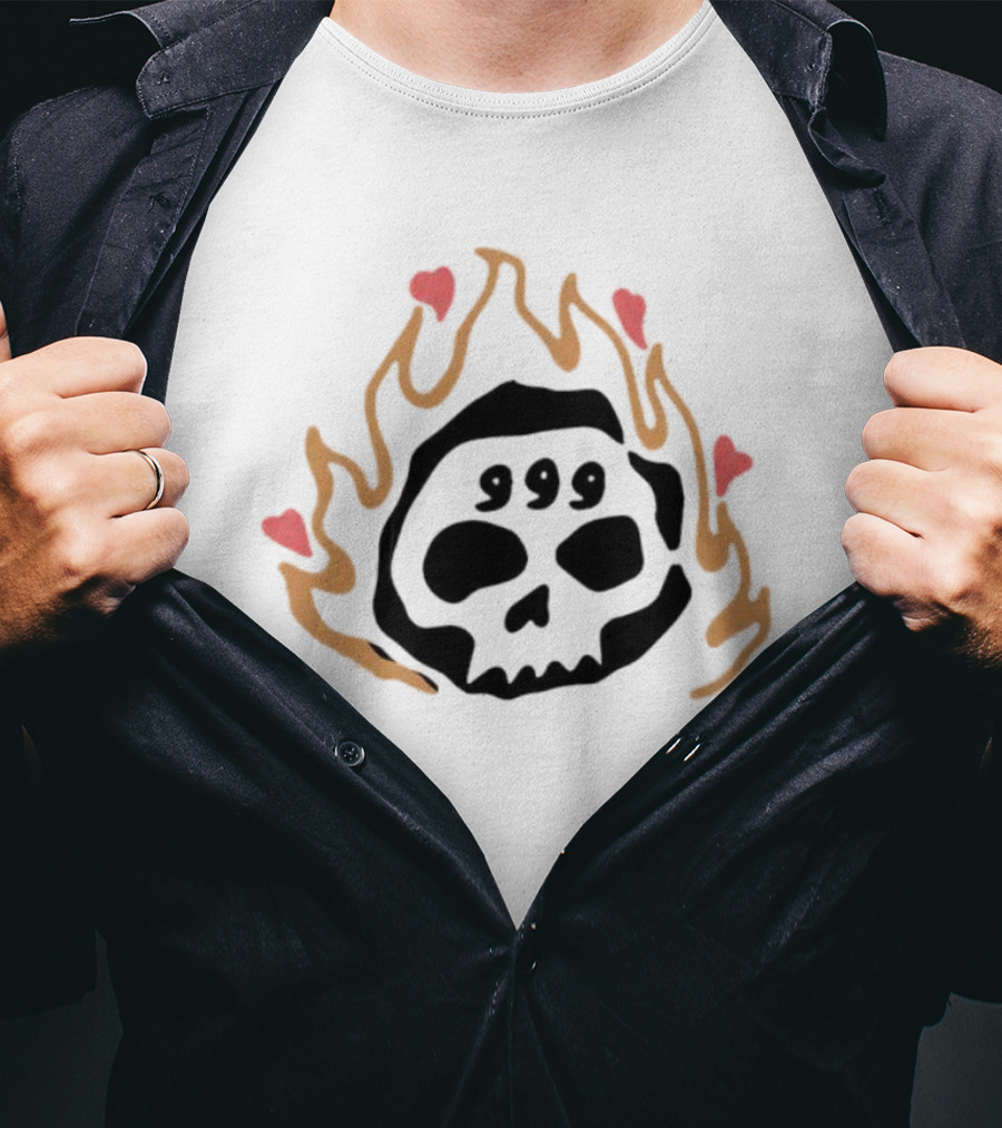 999 Club Skull Flame Hearts T-Shirt