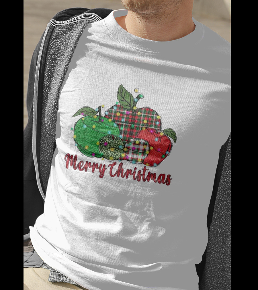 Merry Christmas Apples Plaid And Lights T-Shirt