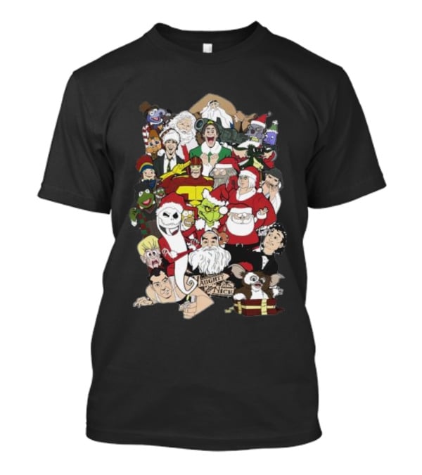 Naughty Or Nice Christmas Chaos Characters Featuring Santa Grinch Gizmo Jack Frost T-Shirt
