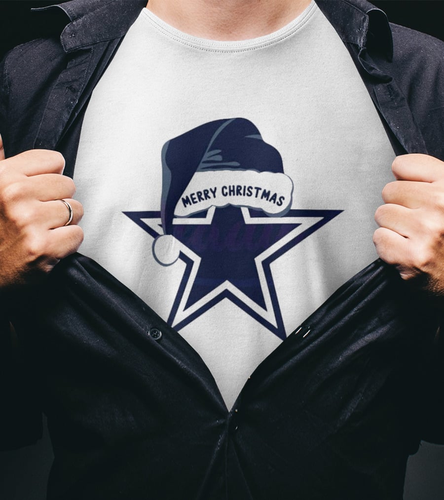 Dallas Cowboys Merry Christmas Santa Hat Star T-Shirt