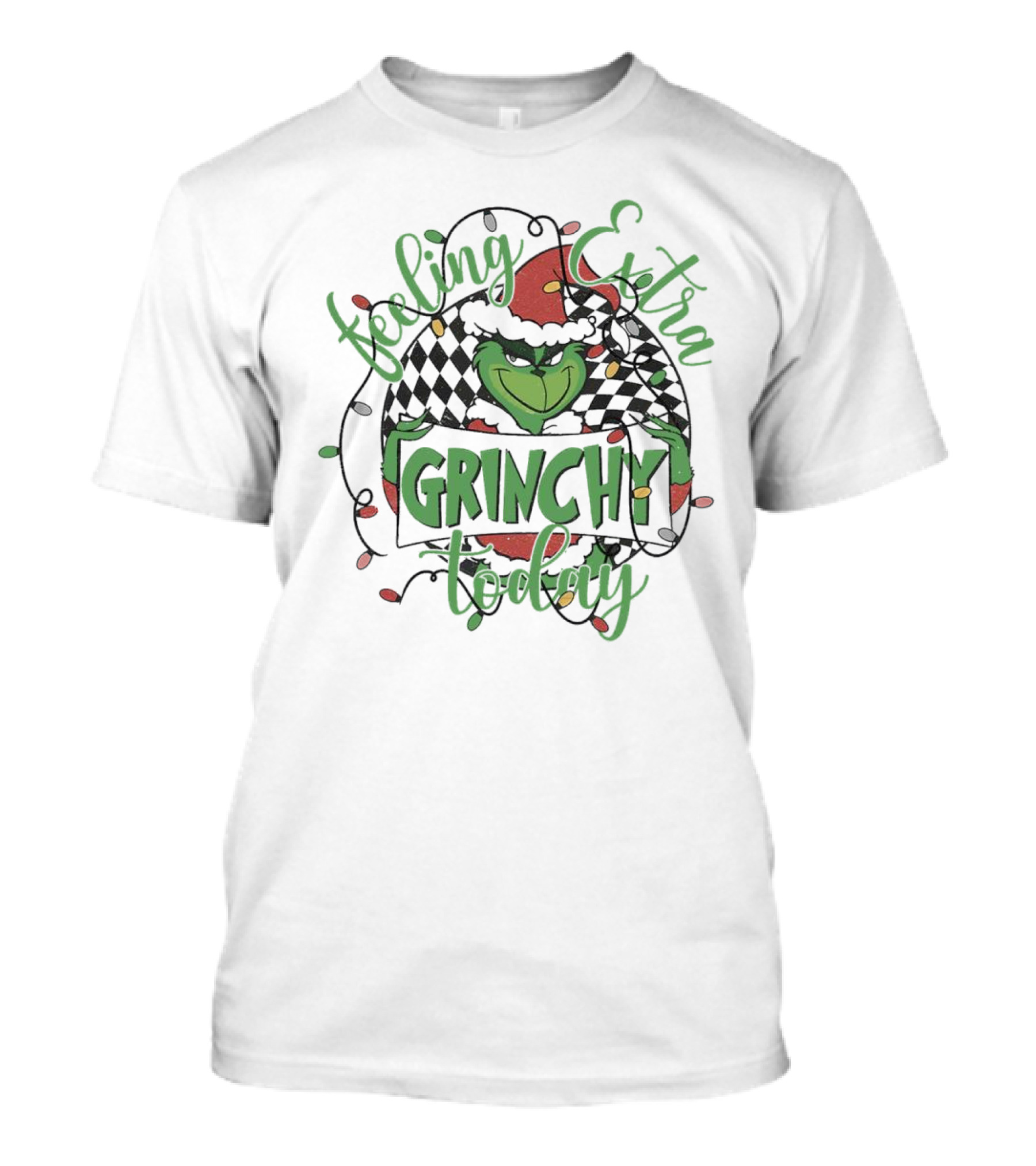Feeling Extra Grinchy Today Checkered Christmas Lights T-Shirt