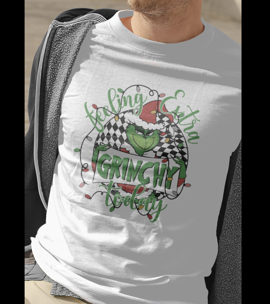 Feeling Extra Grinchy Today Checkered Christmas Lights T-Shirt