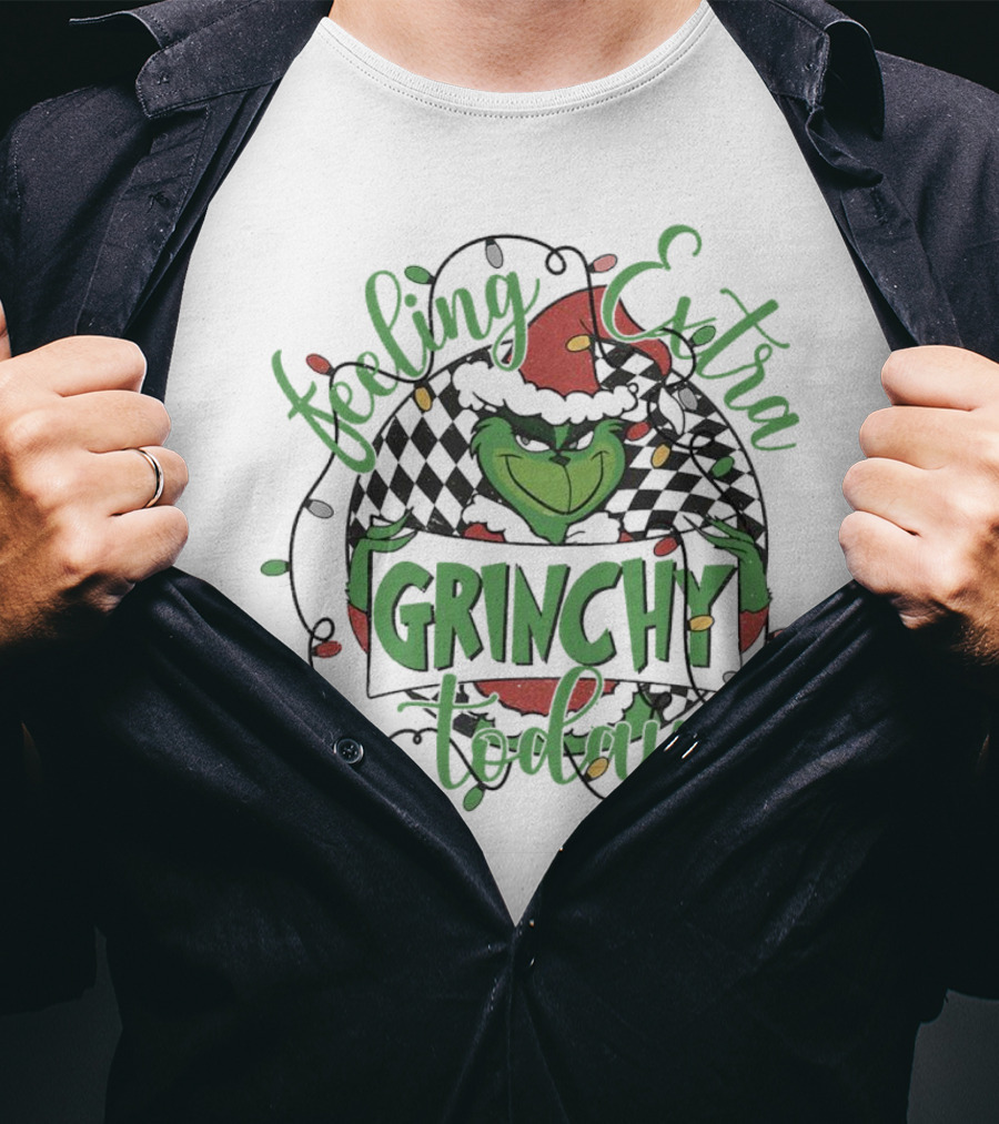 Feeling Extra Grinchy Today Checkered Christmas Lights T-Shirt