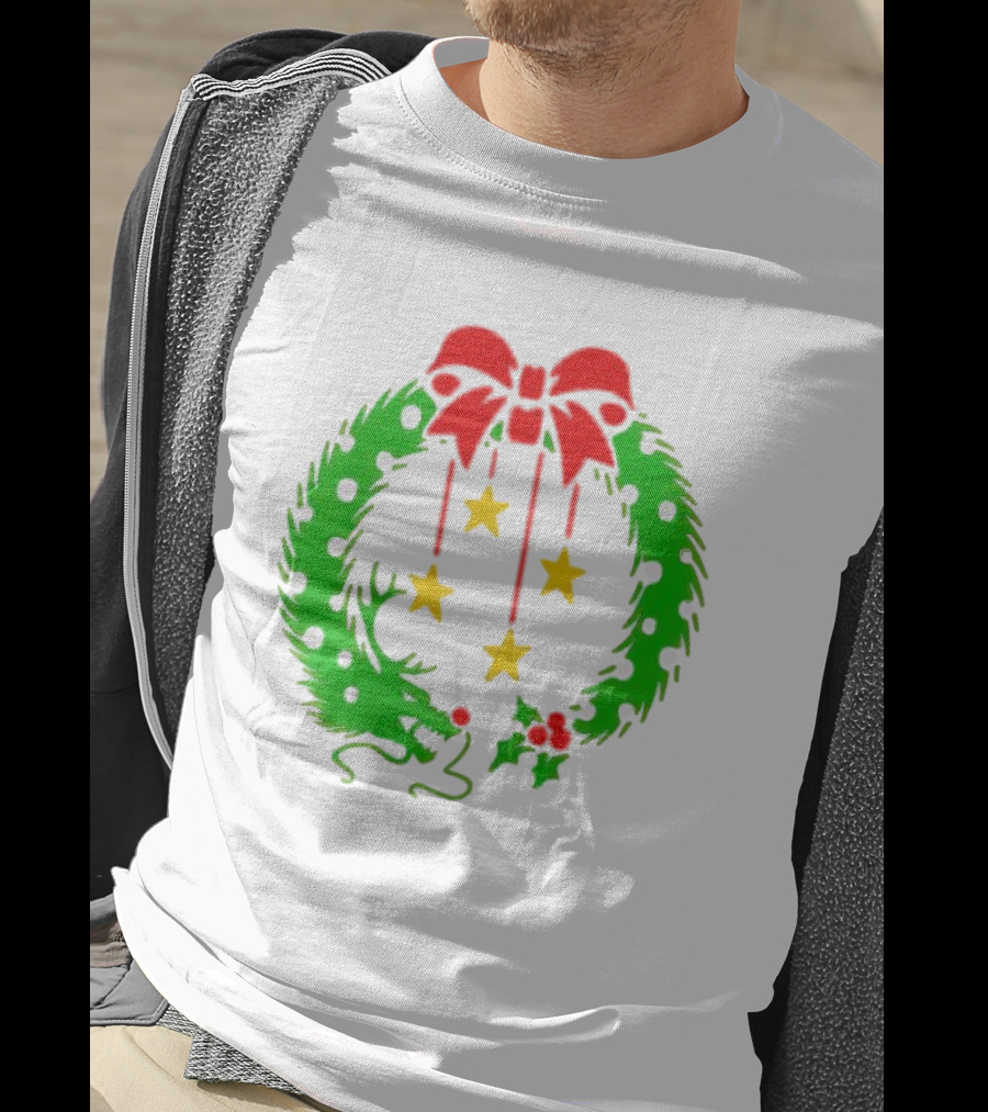 Christmas Wreath Dragon With Four Stars And Red Bow T-Shirt
