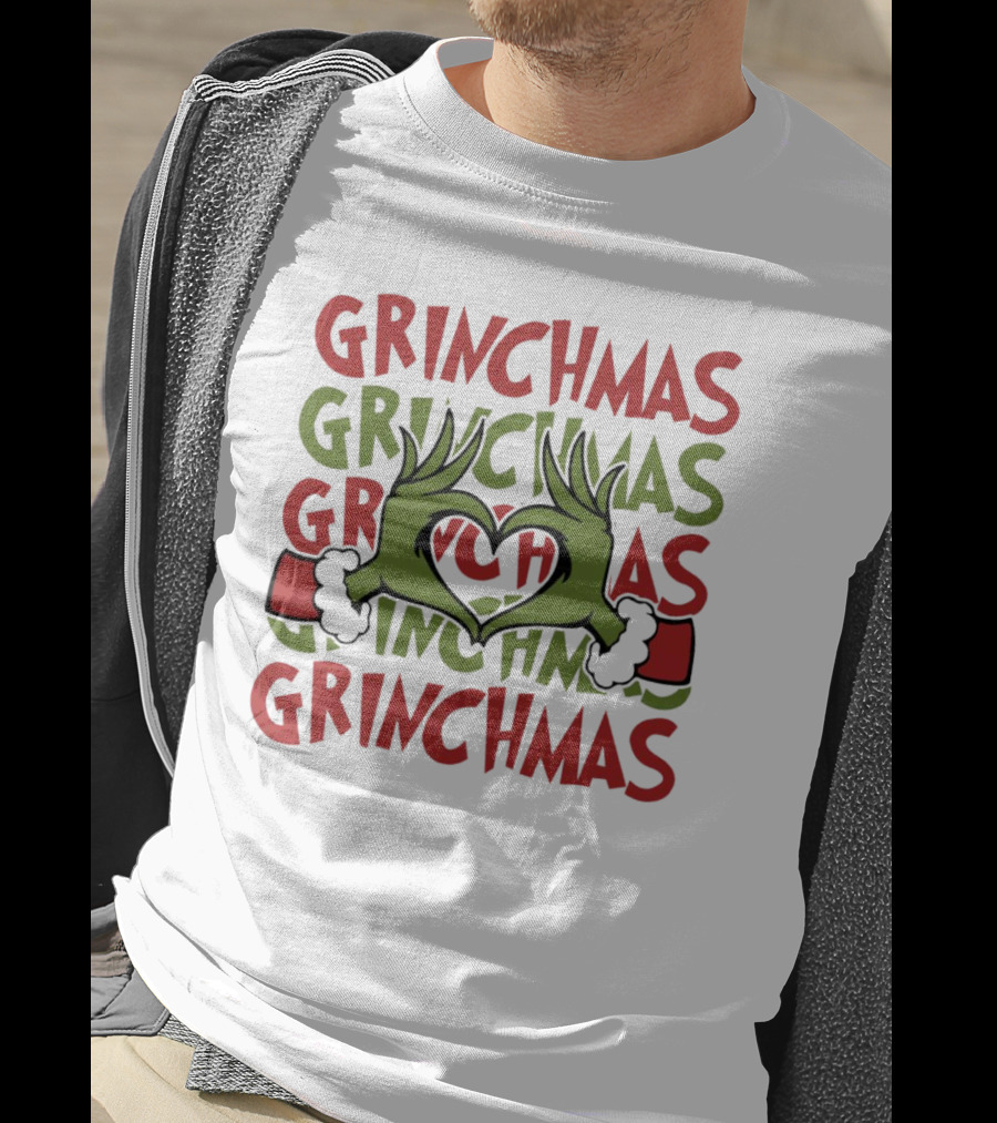 Grinch Hand Heart Love Grinchmas Repeating Text T-Shirt