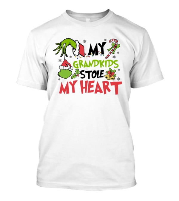 Grinch Hand My Grandkids Stole My Heart My Grandkids Christmas T-Shirt