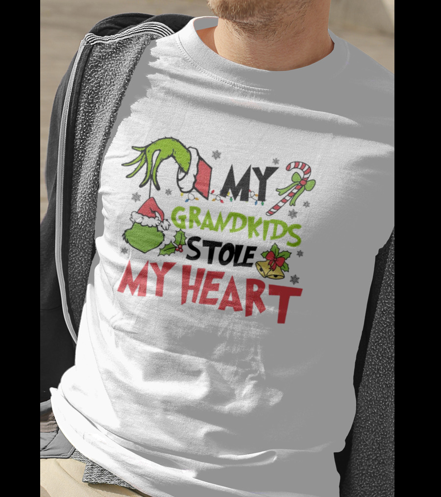 Grinch Hand My Grandkids Stole My Heart My Grandkids Christmas T-Shirt