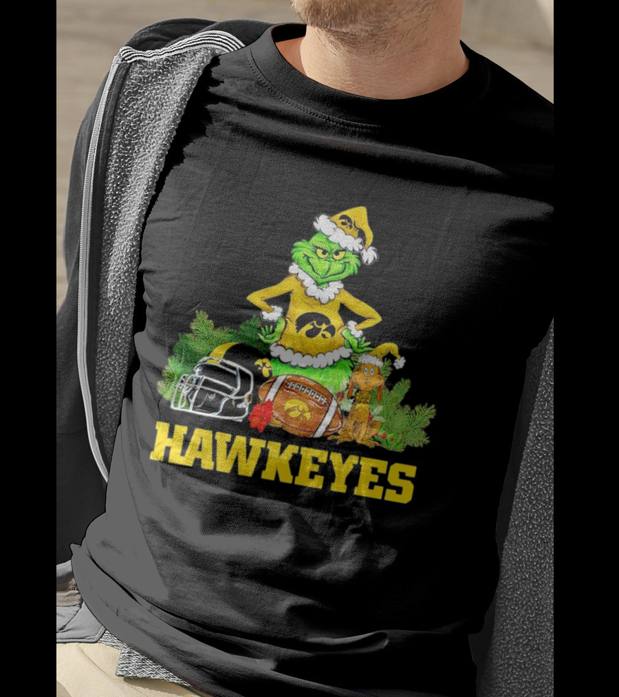 Grinch Hawkeyes Christmas Football Iowa T-Shirt