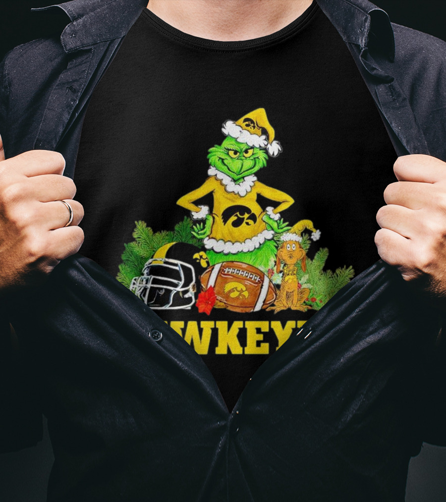 Grinch Hawkeyes Christmas Football Iowa T-Shirt