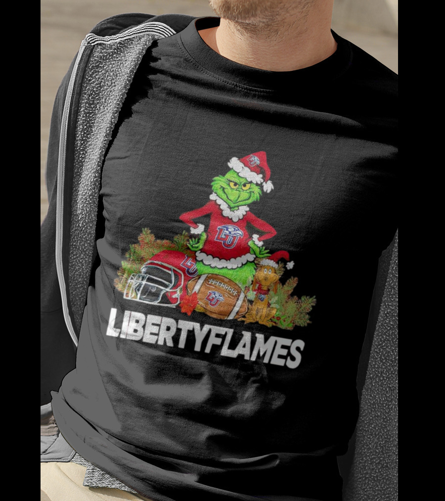 Grinch Liberty Flames Christmas Football FIU Santa Hat T-Shirt