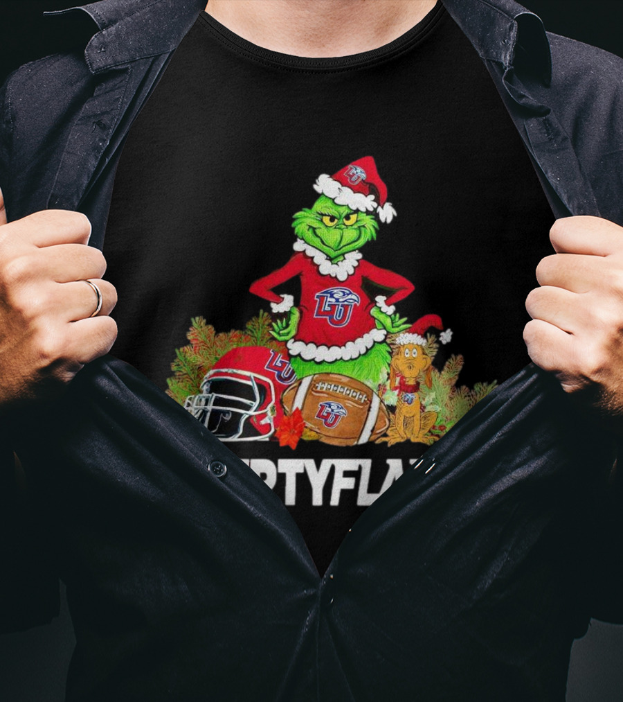 Grinch Liberty Flames Christmas Football FIU Santa Hat T-Shirt