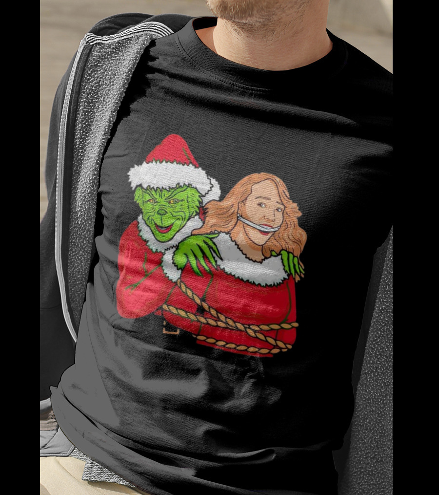 Grinch Ties Up Mariah Carey Christmas Santa Costume T-Shirt
