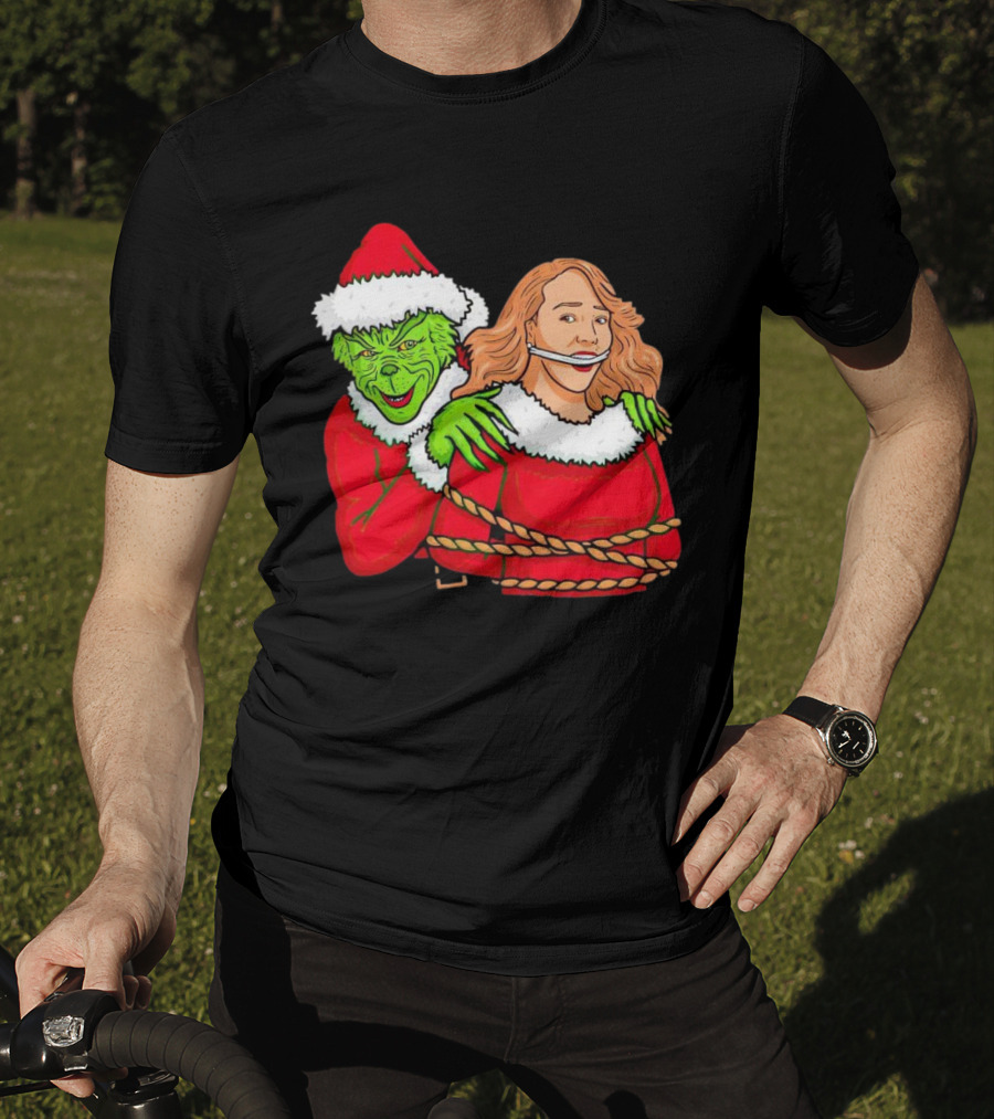 Grinch Ties Up Mariah Carey Christmas Santa Costume T-Shirt