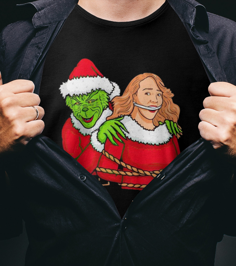 Grinch Ties Up Mariah Carey Christmas Santa Costume T-Shirt