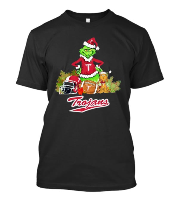 Grinch Troy Trojans Christmas Football Festive Scene T-Shirt