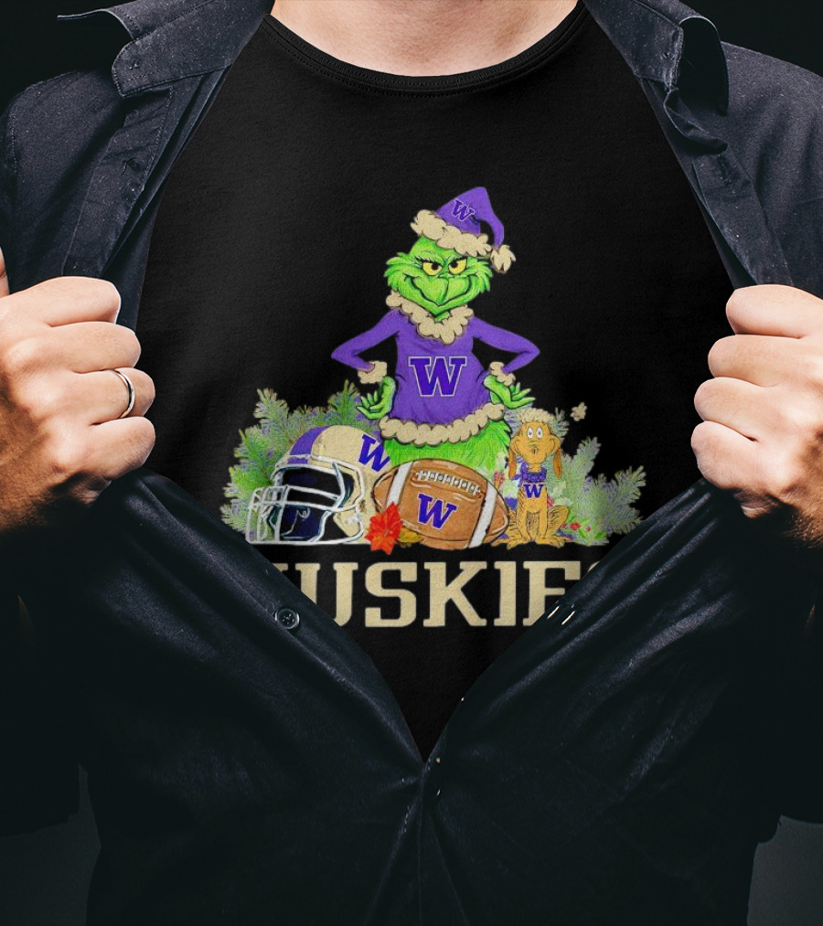 Grinch Washington Huskies Football Christmas W Holiday T-Shirt