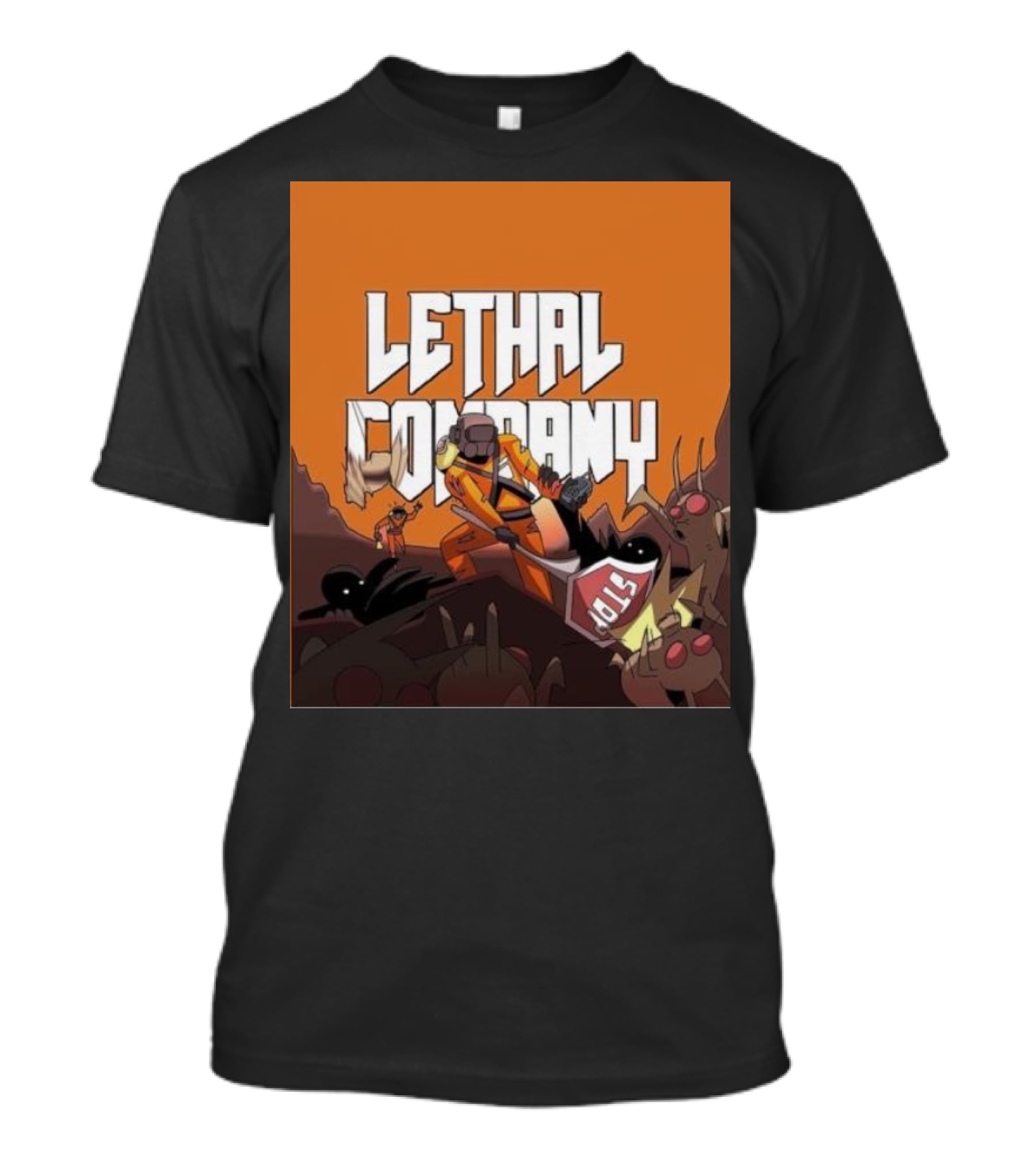 Lethal Company Stop Sign Creature Battle Scene T-Shirt