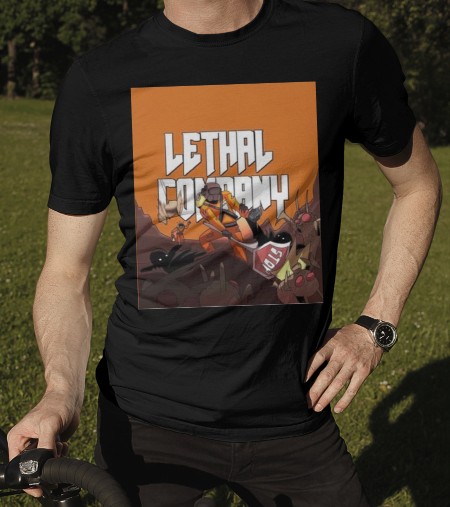 Lethal Company Stop Sign Creature Battle Scene T-Shirt