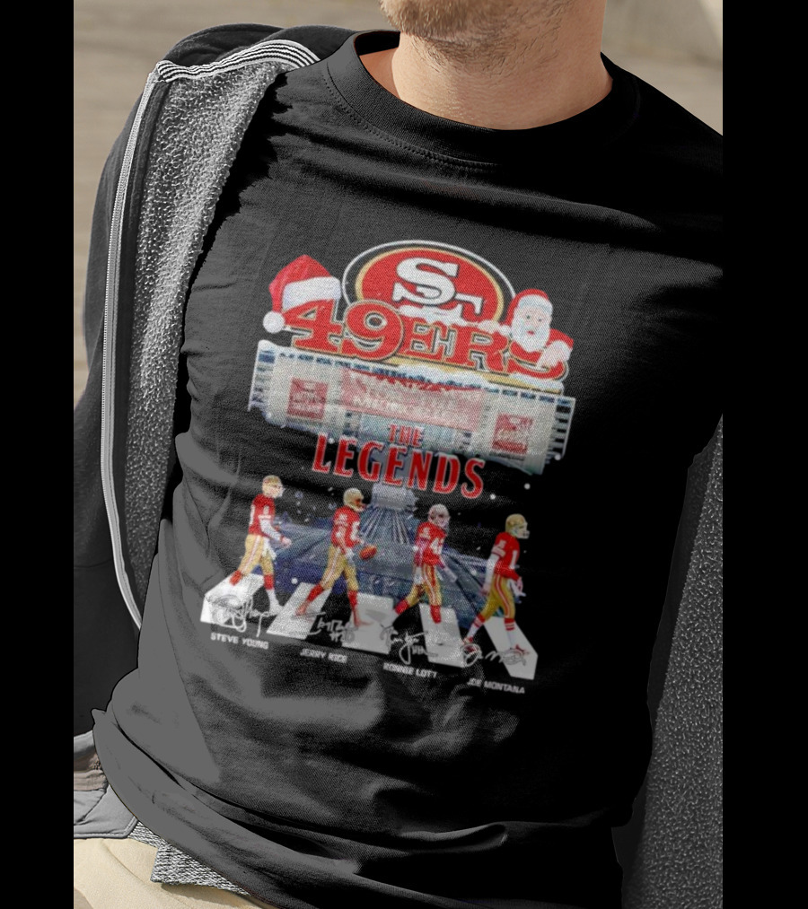 49ers The Legends Abbey Road Steve Young Jerry Rice Ronnie Lott Joe Montana Christmas Signatures T-Shirt