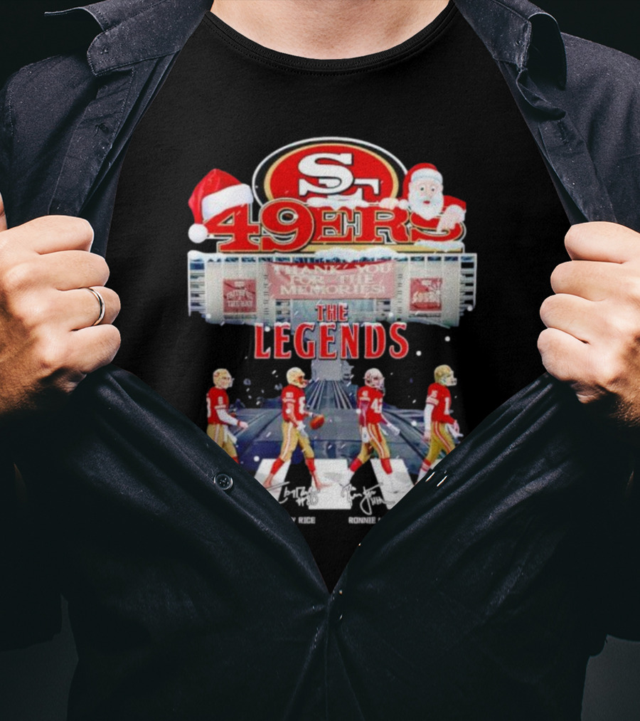 49ers The Legends Abbey Road Steve Young Jerry Rice Ronnie Lott Joe Montana Christmas Signatures T-Shirt