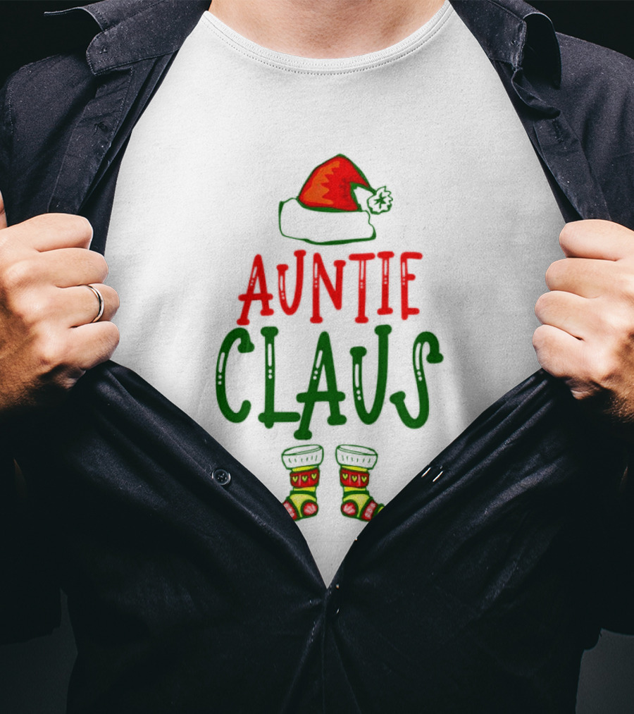 Auntie Claus Christmas Holiday Hat And Festive Socks T-Shirt