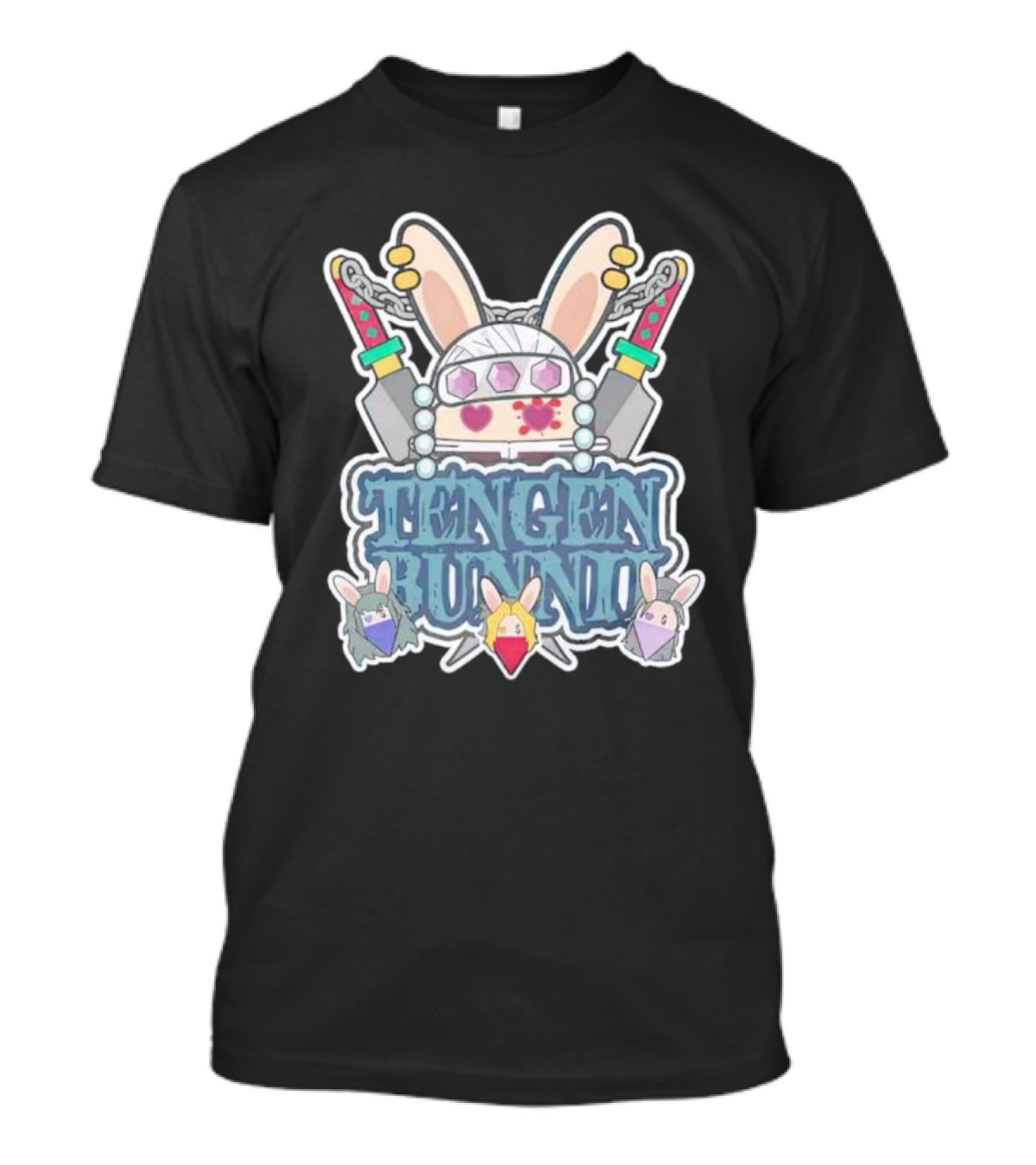 Tengen Bunnii Gang Anime Rabbit Warrior With Gem Headband And Swords T-Shirt